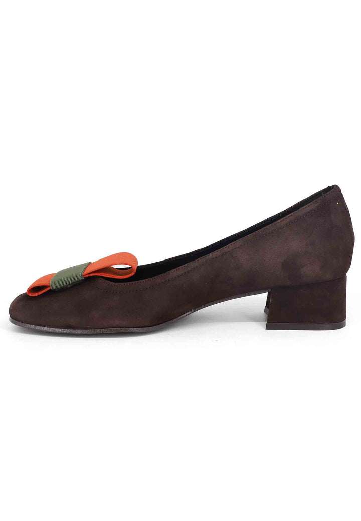 Spatarella Decollete donna in camoscio marrone con tacco basso Sconto