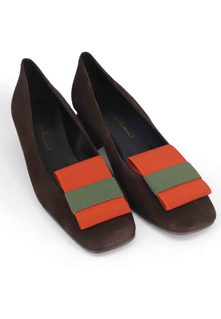 Spatarella Decollete donna in camoscio marrone con tacco basso Sconto