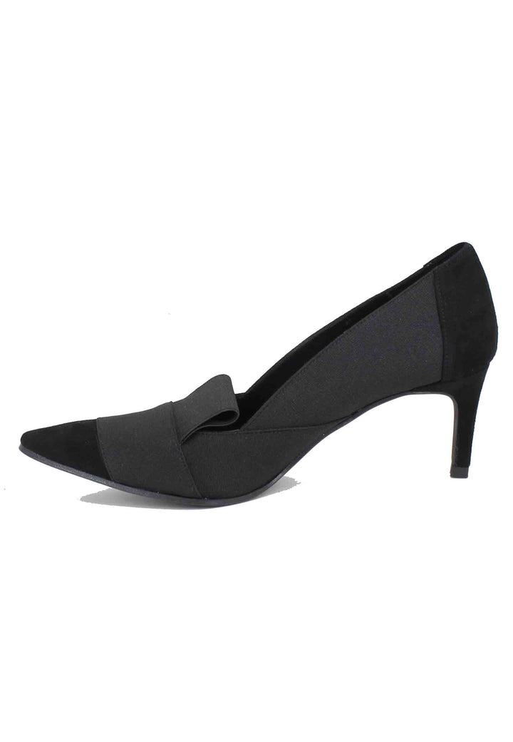 Spatarella Decollete donna in camoscio nero con riporti in tessuto Offerta
