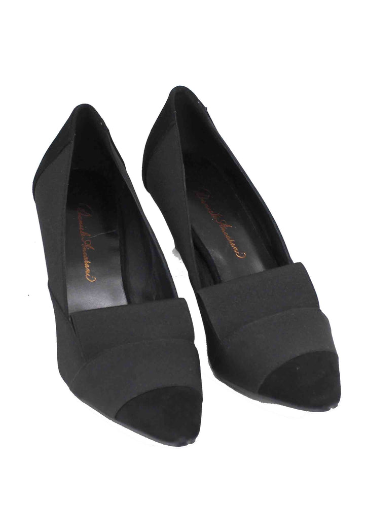 Spatarella Decollete donna in camoscio nero con riporti in tessuto Offerta