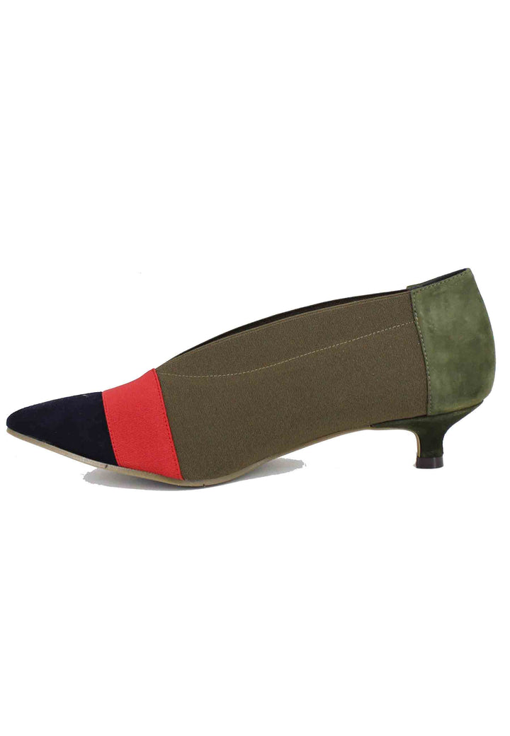 Spatarella Decollete donna in tessuto verde tacco basso In Vendita