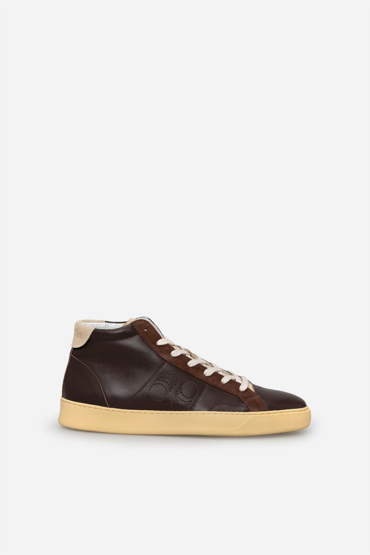 Spatarella Sneakers uomo Del Bello Mid in pelle marrone Shopping Online