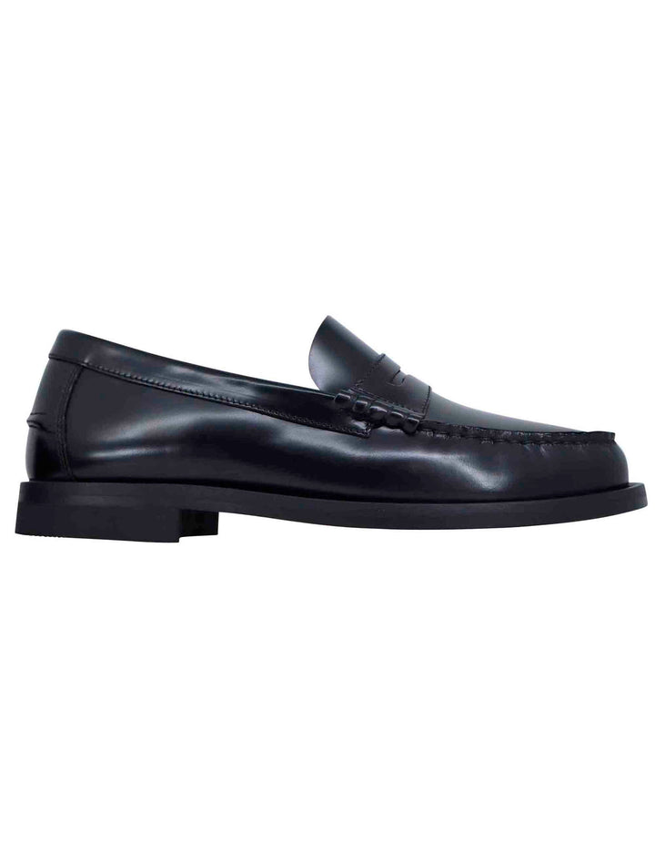 Spatarella Mocassini uomo in pelle nera con suola in cuoio cucita Offerta