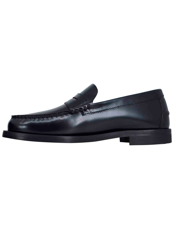 Spatarella Mocassini uomo in pelle nera con suola in cuoio cucita Offerta