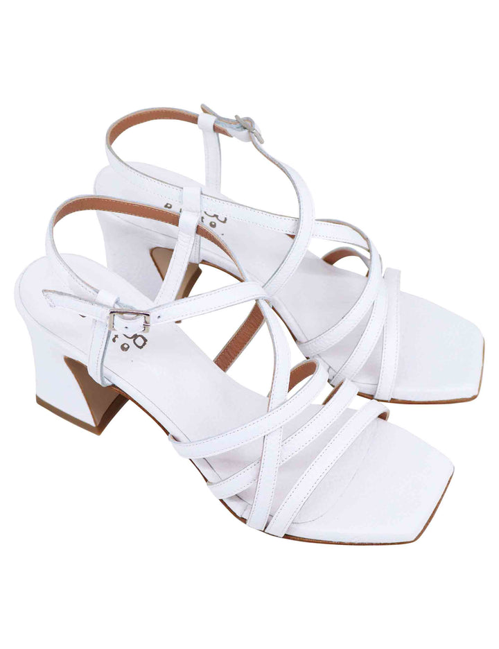 Spatarella Sandali slingback donna in pelle bianca con tacco alto e punta quadra Fino Al -60%
