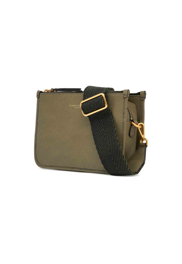 Spatarella Borsa donna pochette Debbie New in pelle verde con tracolla in tessuto Prezzo di fabbrica