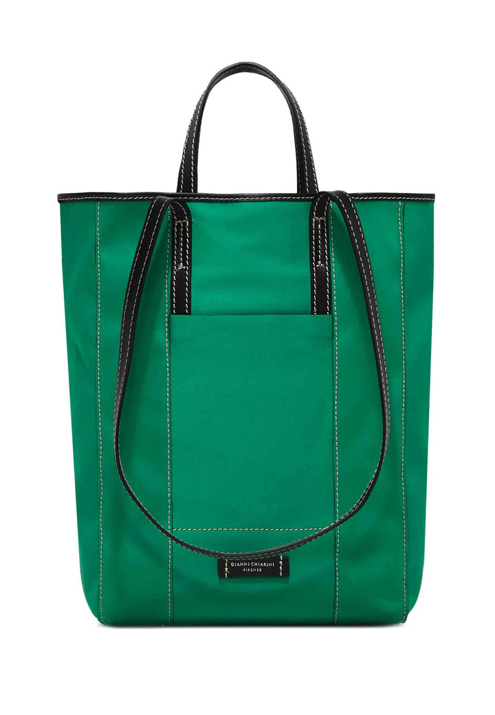 Spatarella Borsa donna Super light in tessuto verde e pelle nera con doppi manici Grande vendita