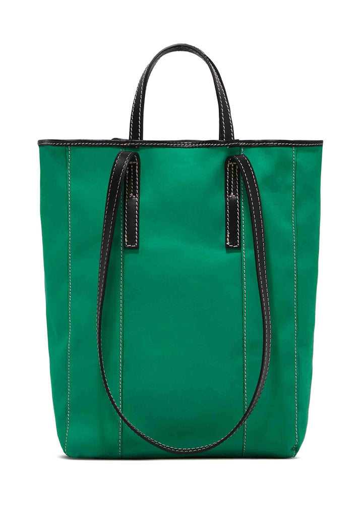 Spatarella Borsa donna Super light in tessuto verde e pelle nera con doppi manici Grande vendita