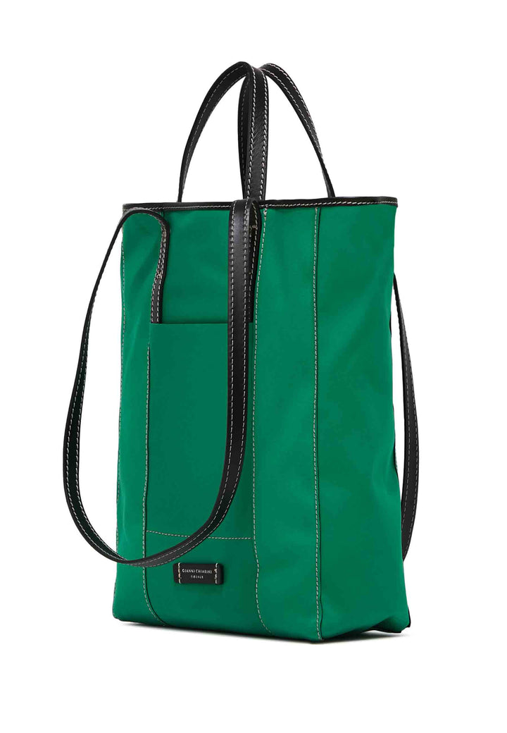 Spatarella Borsa donna Super light in tessuto verde e pelle nera con doppi manici Grande vendita