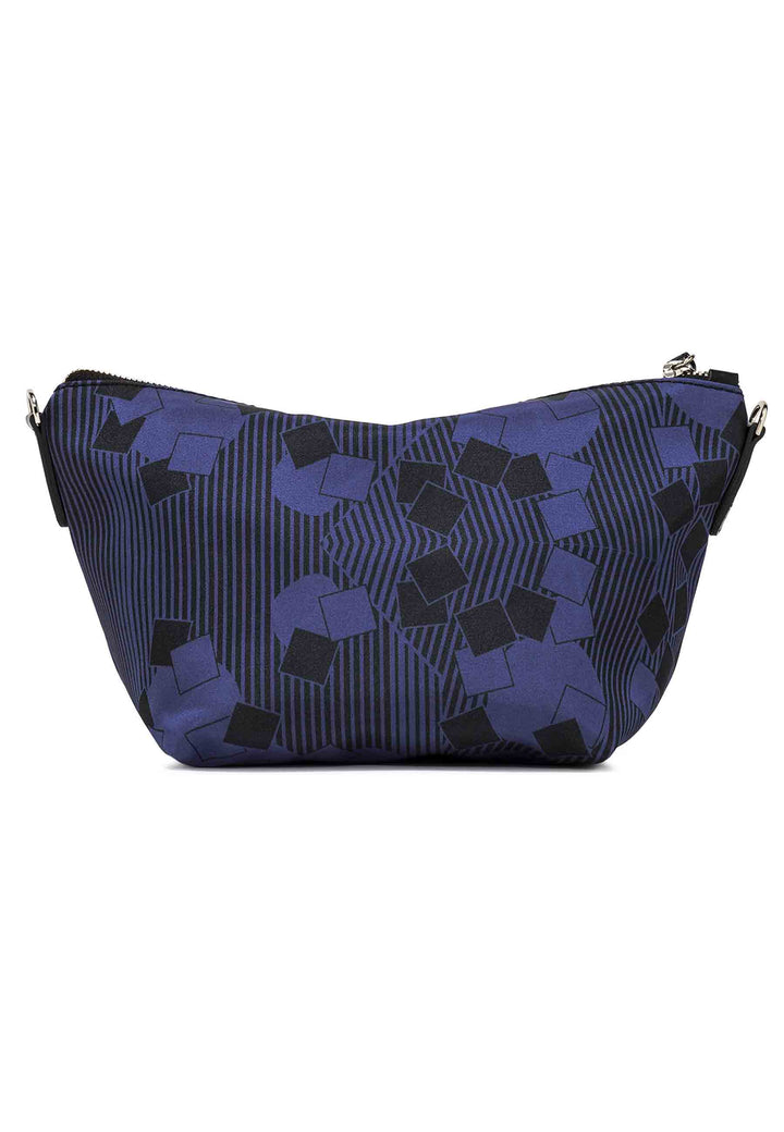 Spatarella Pochette donna in tessuto fantasia blu con manico e tracolla in pelle Flash Sale