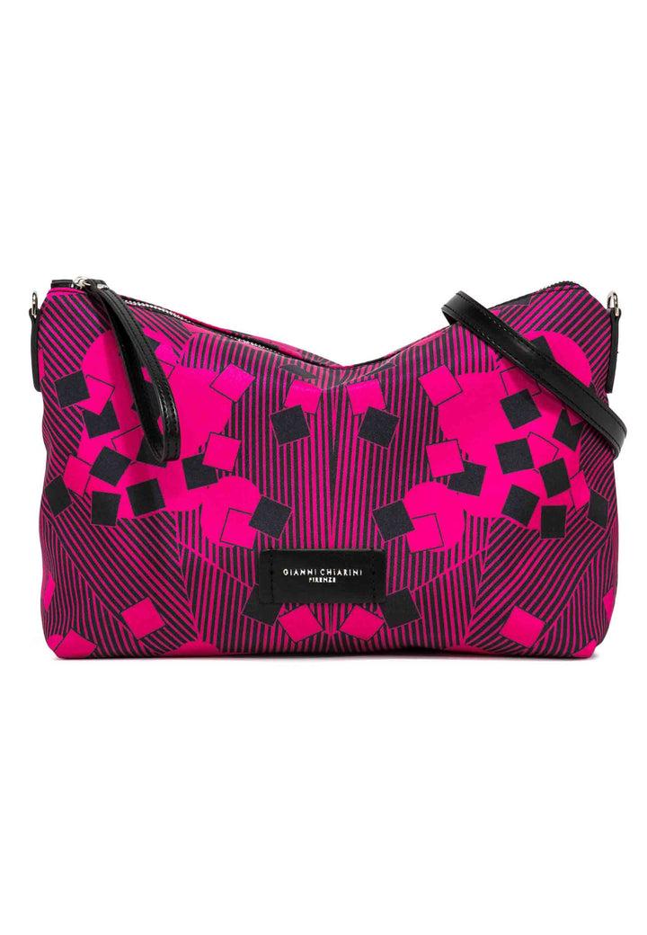 Spatarella Pochette grande donna in tessuto fuxia a fantasia con manico e tracolla in pelle