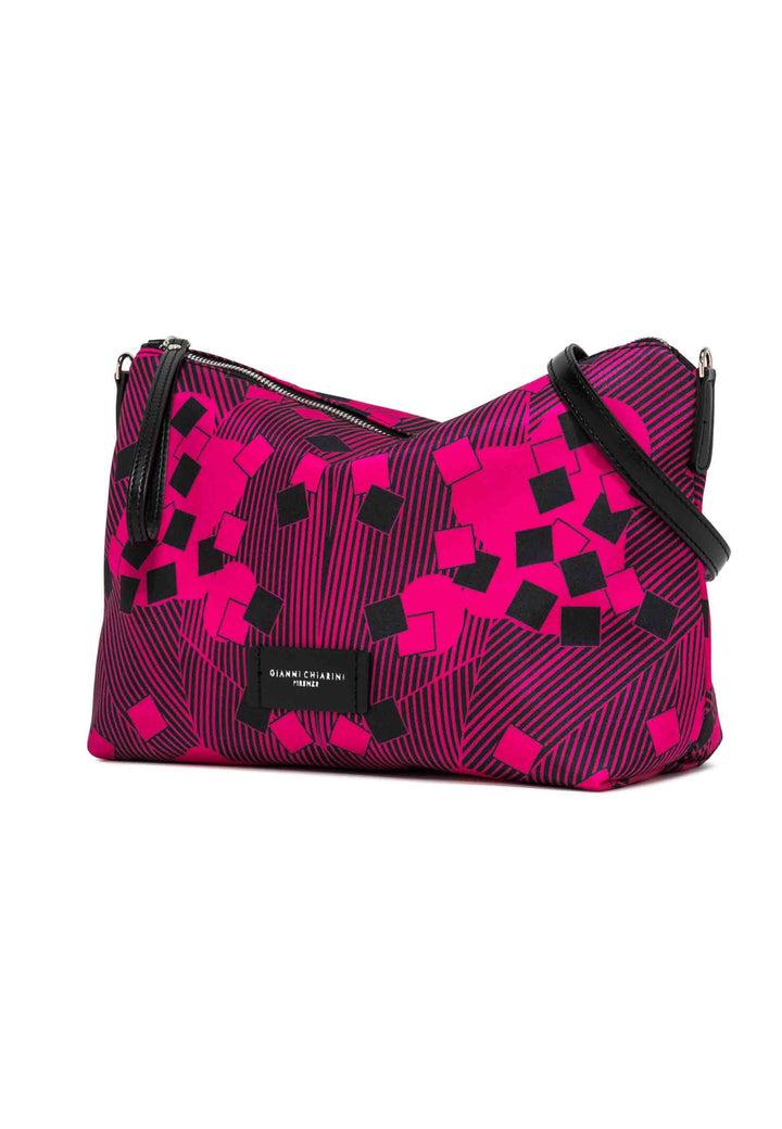 Spatarella Pochette grande donna in tessuto fuxia a fantasia con manico e tracolla in pelle Fornitura limitata