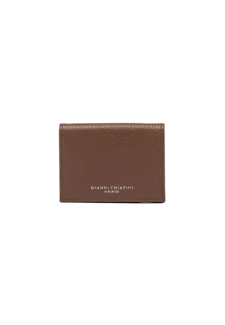 Spatarella Portacarte donna in pelle martellata castoro con bottoncino di chiusura Shopping online