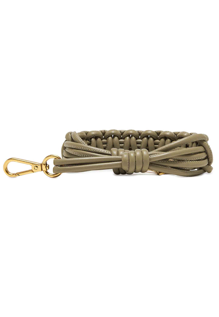Spatarella Tracolla in pelle intrecciata verde con ganci in colore oro