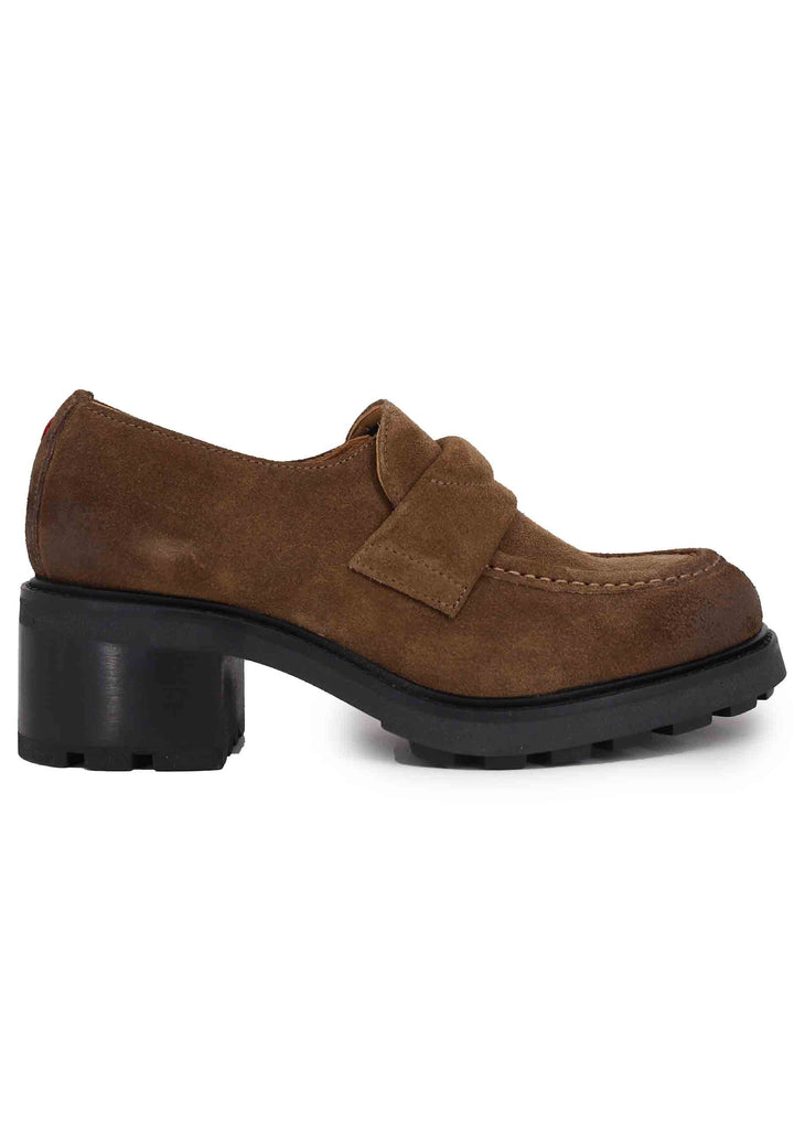 Spatarella Mocassini donna in camoscio marrone con suola carrarmato Offerta natalizia
