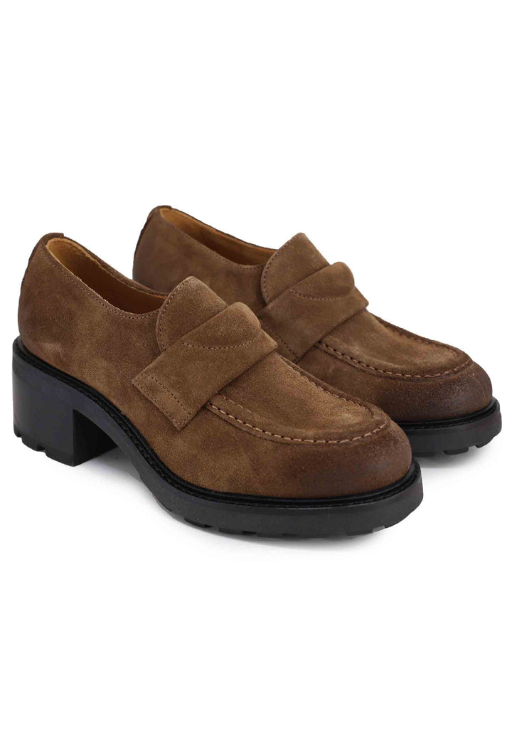 Spatarella Mocassini donna in camoscio marrone con suola carrarmato Offerta natalizia