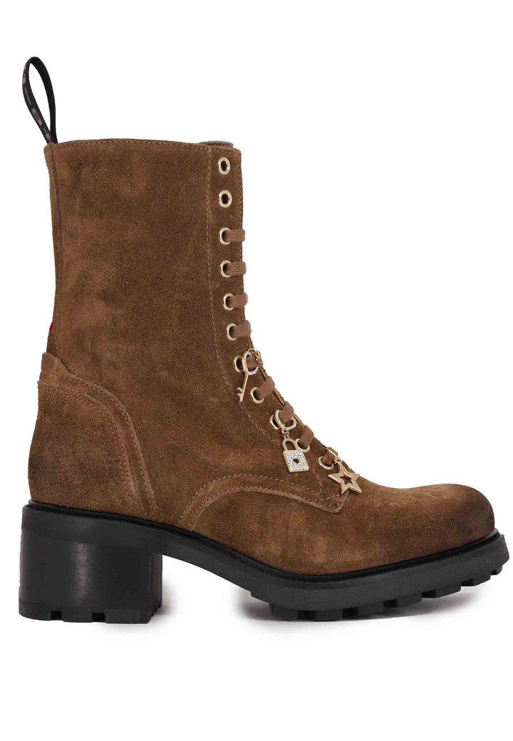 Spatarella Stivaletti anfibi donna in camoscio cuoio con accessori Offerta San Valentino