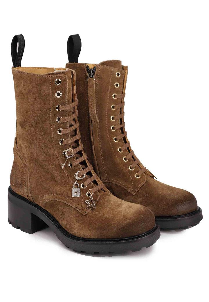 Spatarella Stivaletti anfibi donna in camoscio cuoio con accessori Offerta San Valentino
