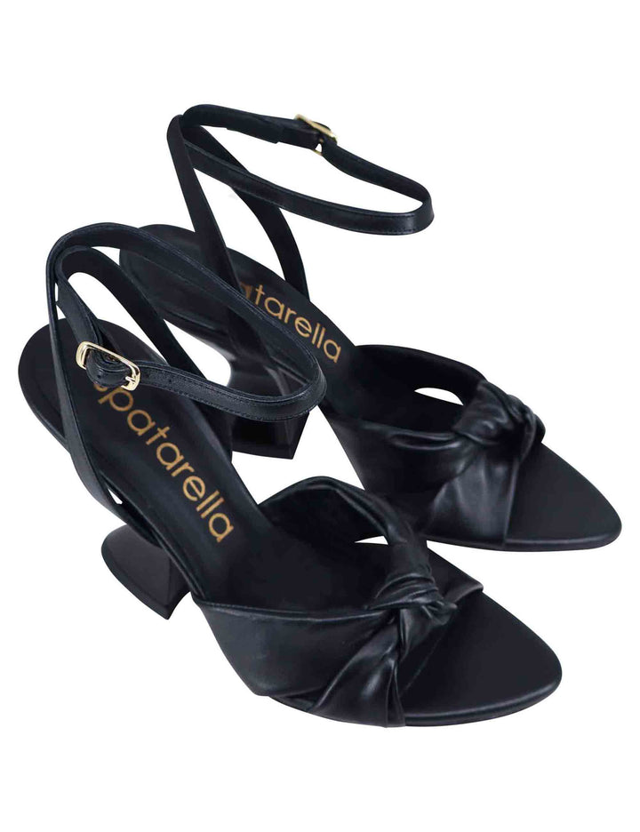 Spatarella Sandali donna in pelle nera con tacco alto e cinturino alla caviglia Offerta Anniversario