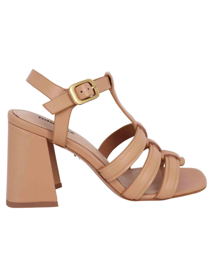 Spatarella Sandali donna in pelle nude con tacco alto punta quadra e cinturino alla caviglia Gaia