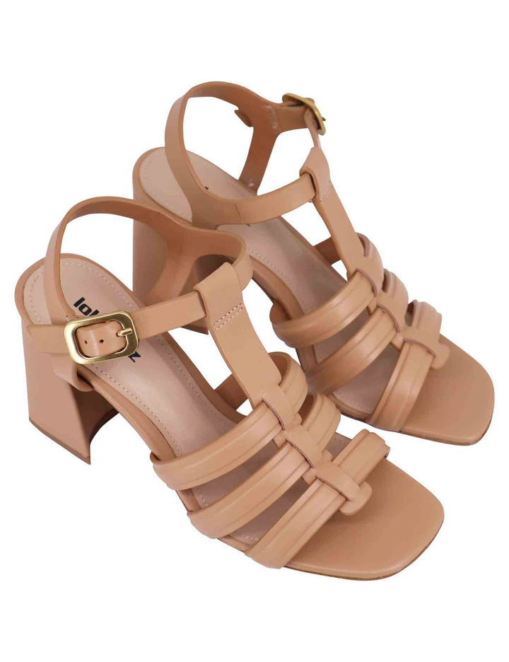 Spatarella Sandali donna in pelle nude con tacco alto punta quadra e cinturino alla caviglia Gaia Offerta migliore