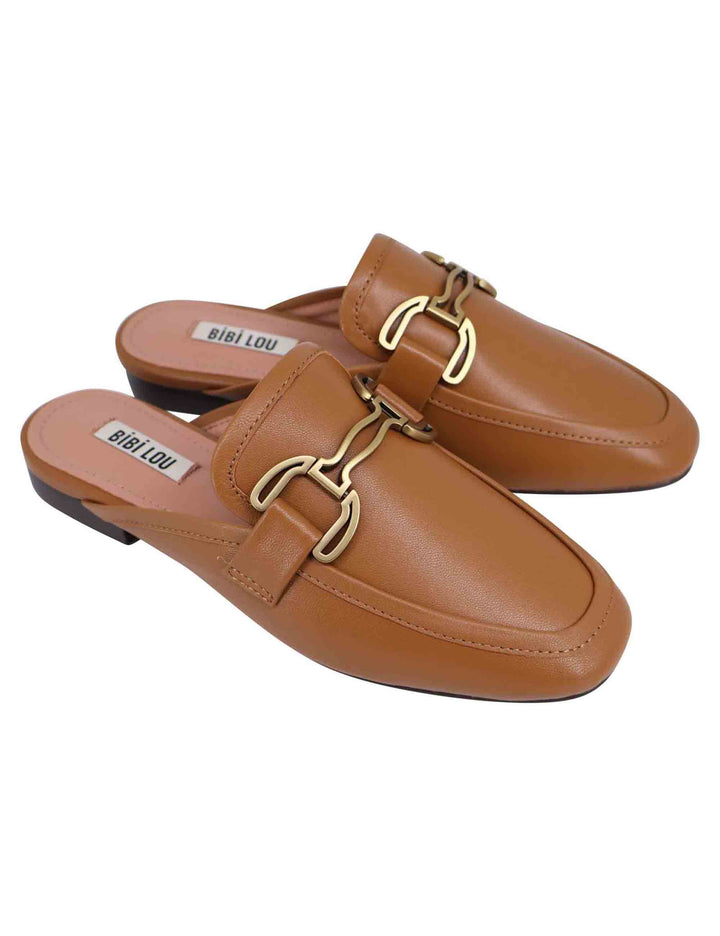 Spatarella Sabot donna in pelle cuoio con morsetto brunito e tacco basso Vela Latest fashion