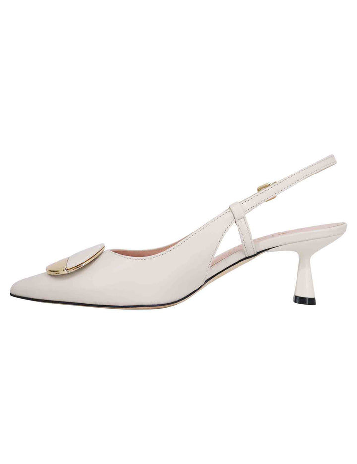 Spatarella Decollete slingback donna in pelle bianca con tacco basso e fibbia in oro Online Outlet