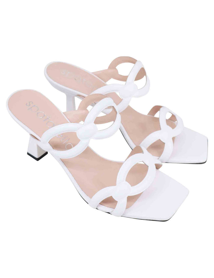 Spatarella Sandali donna in pelle bianca con tacco alto e punta quadra Lightning offer