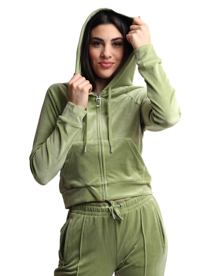Spatarella Felpe donna Madison in tessuto verde con cappuccio e zip Offerte stagionali