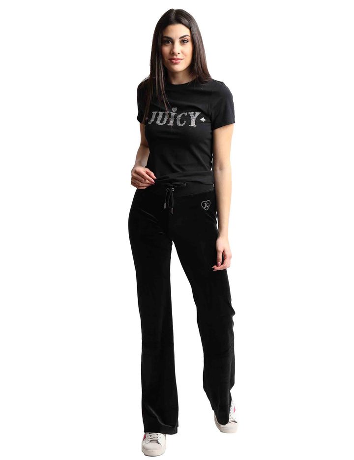 Spatarella T-shirts donna Ryder Rodeo in cotone nero a girocollo con strass Liquidazione