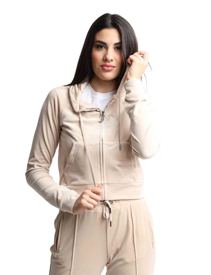 Spatarella Felpe donna Madison in tessuto beige con cappuccio e zip Comprane uno, ottenene uno gratis