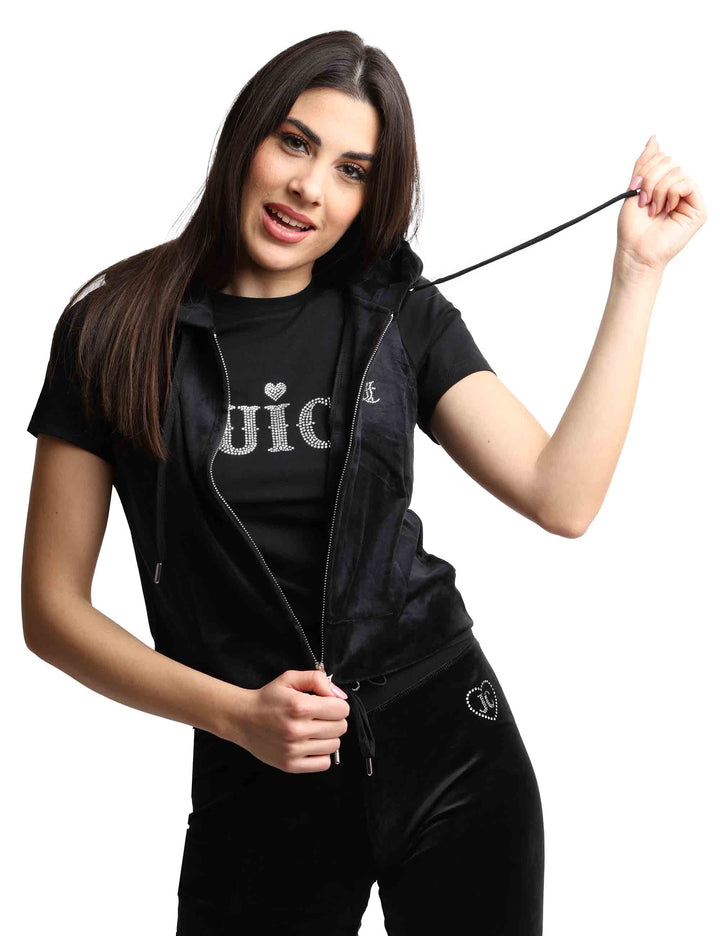 Spatarella Felpe donna Gilly in tessuto nero a giro manica con cappuccio Offerte speciali
