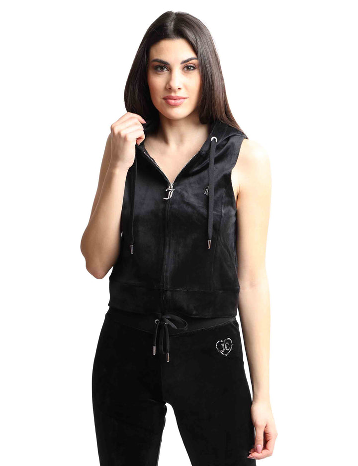Spatarella Felpe donna Gilly in tessuto nero a giro manica con cappuccio Offerte speciali