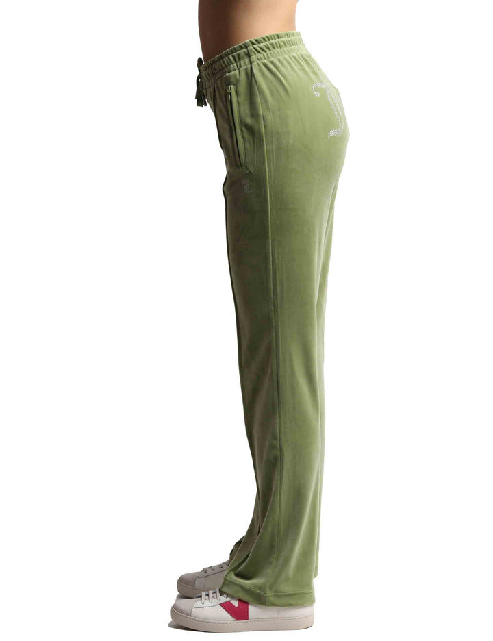 Spatarella Pantaloni tuta donna Tina in tessuto verde con strass Prezzo basso