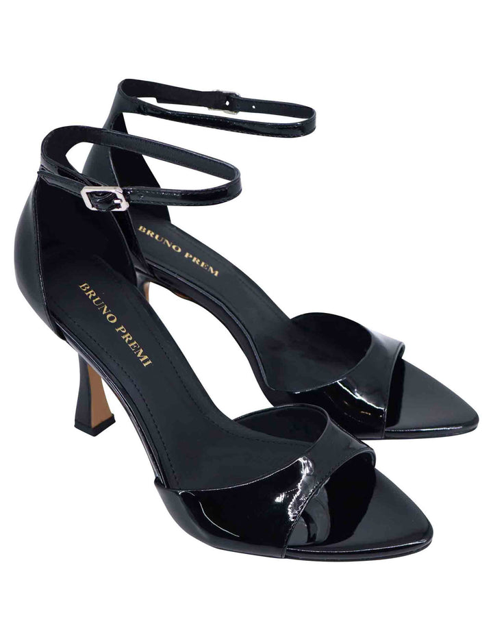 Spatarella Sandali donna in vernice nera con tacco alto e cinturino alla caviglia Super Saving Price
