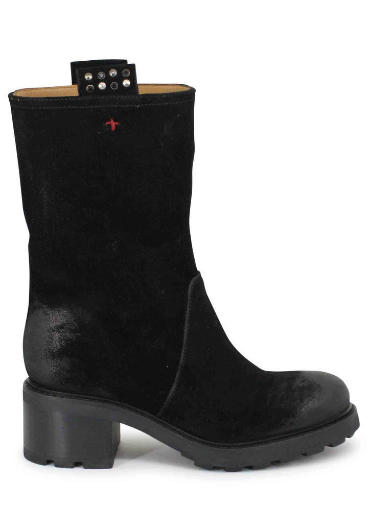 Spatarella Stivaletti anfibi donna in camoscio vintage nero Ultimi tre giorni