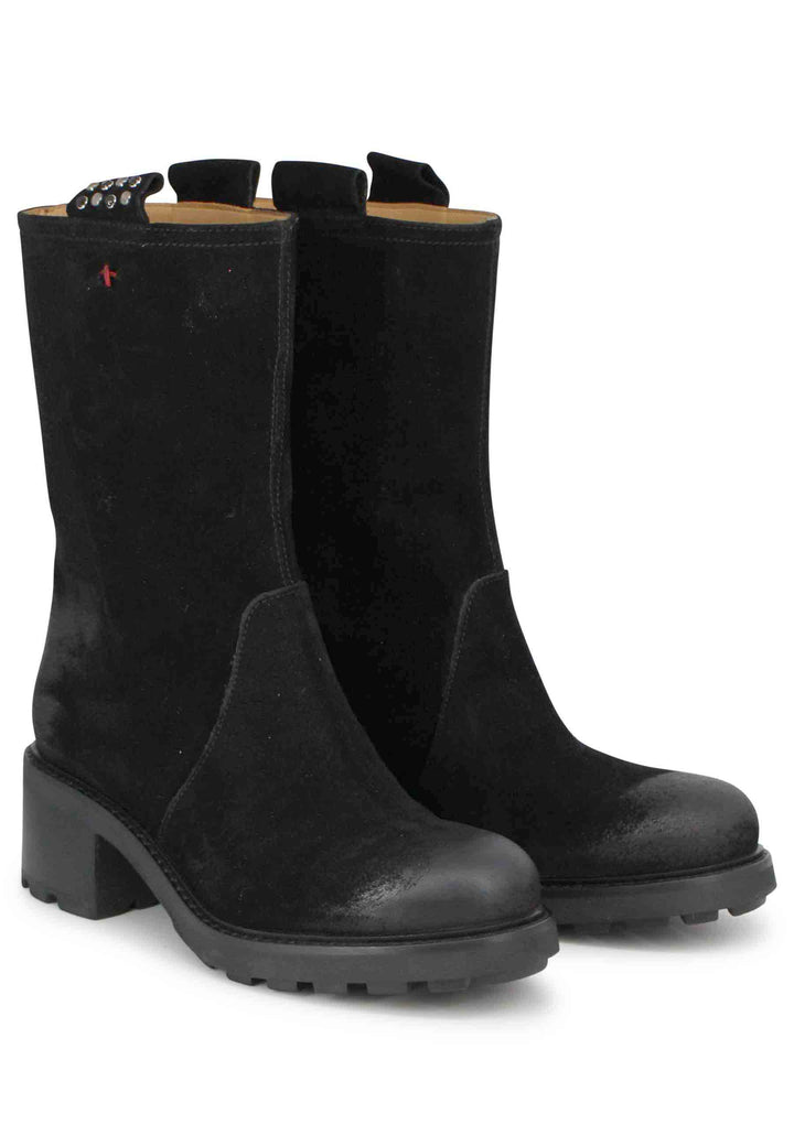Spatarella Stivaletti anfibi donna in camoscio vintage nero Ultimi tre giorni