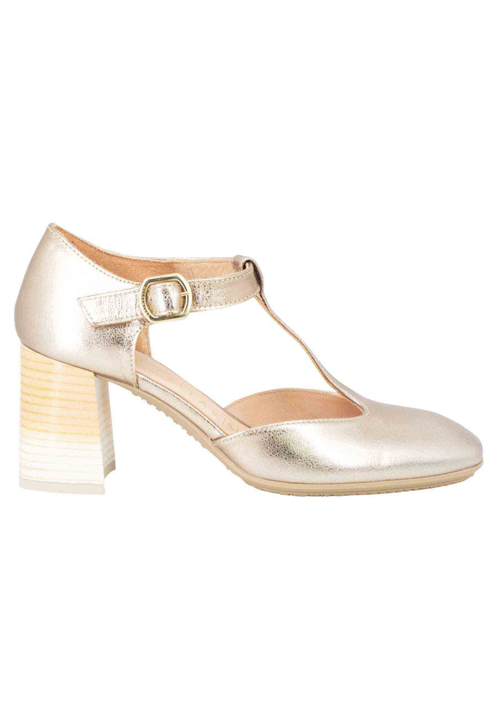 Spatarella Decollete Australia donna in pelle laminata platino con tallone chiuso e cinturino