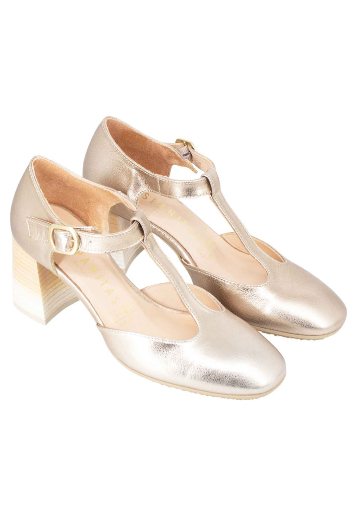 Spatarella Decollete Australia donna in pelle laminata platino con tallone chiuso e cinturino Ultimi due giorni