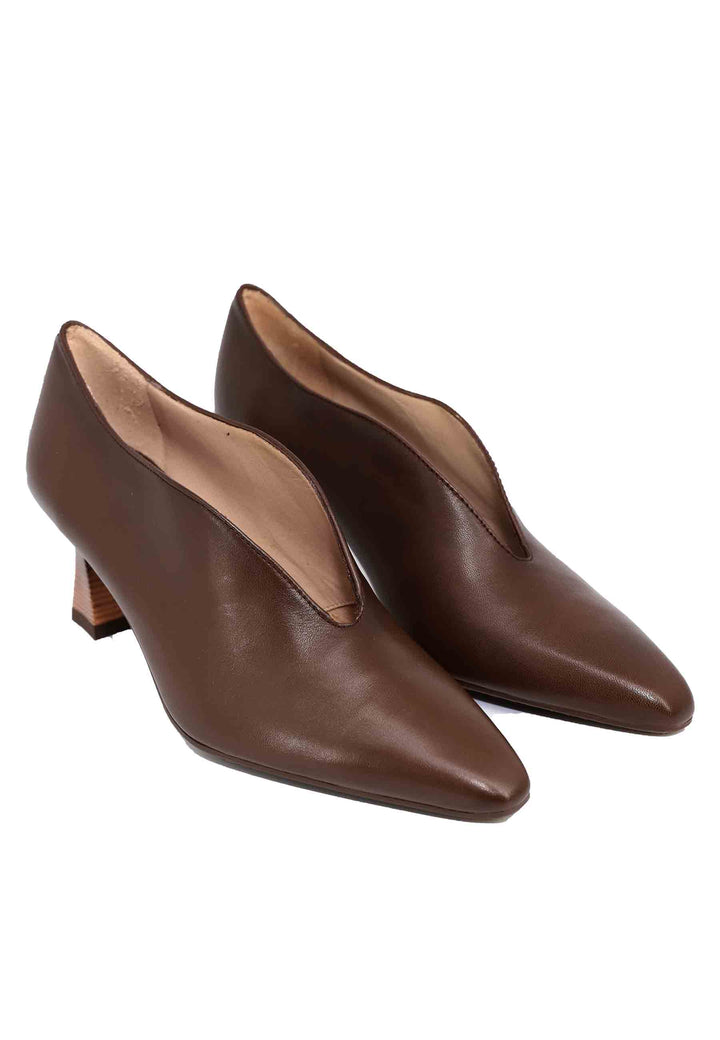 Spatarella Decollete donna in pelle marrone con scollo Ultimo giorno