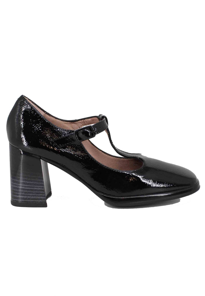 Spatarella Decollete donna in pelle nera lucida con cinturini e tacco alto Promozione temporanea