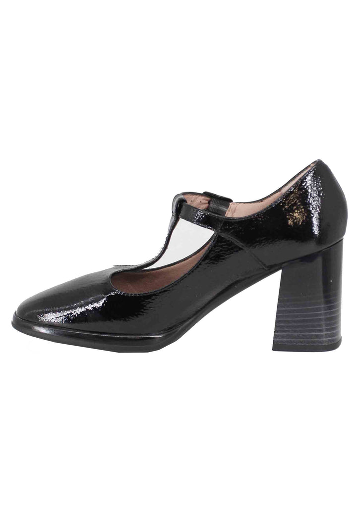 Spatarella Decollete donna in pelle nera lucida con cinturini e tacco alto Promozione temporanea