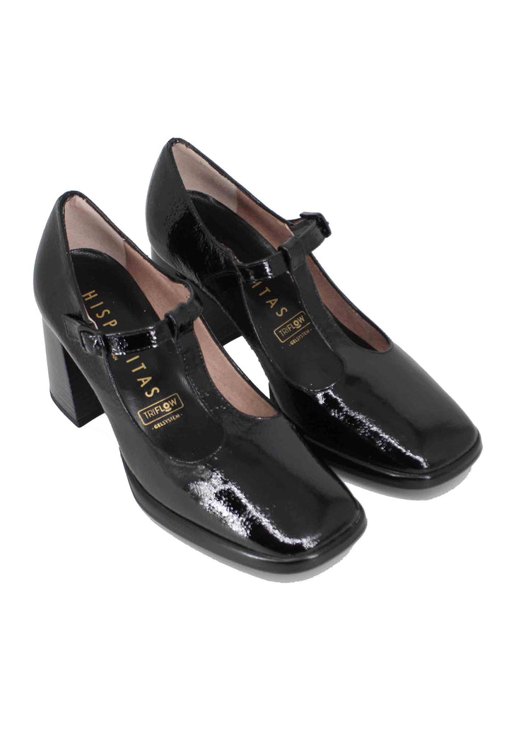 Spatarella Decollete donna in pelle nera lucida con cinturini e tacco alto Promozione temporanea