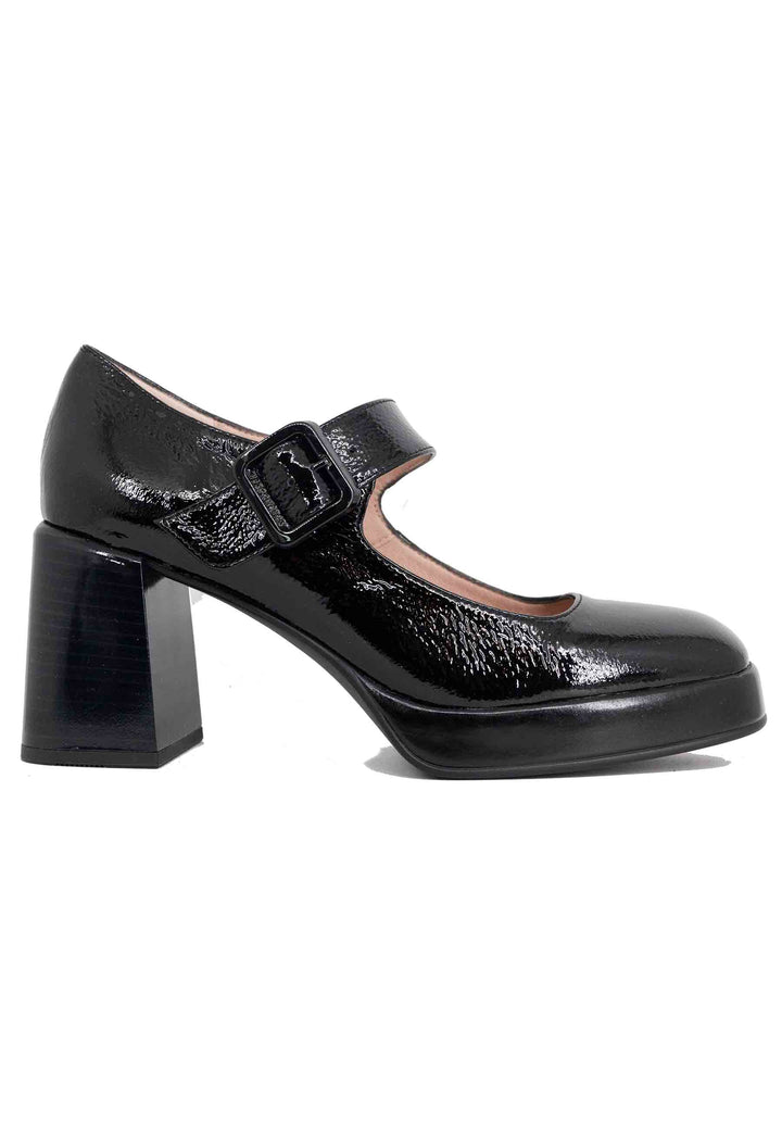 Spatarella Decollete donna in pelle nero con tacco e plateau