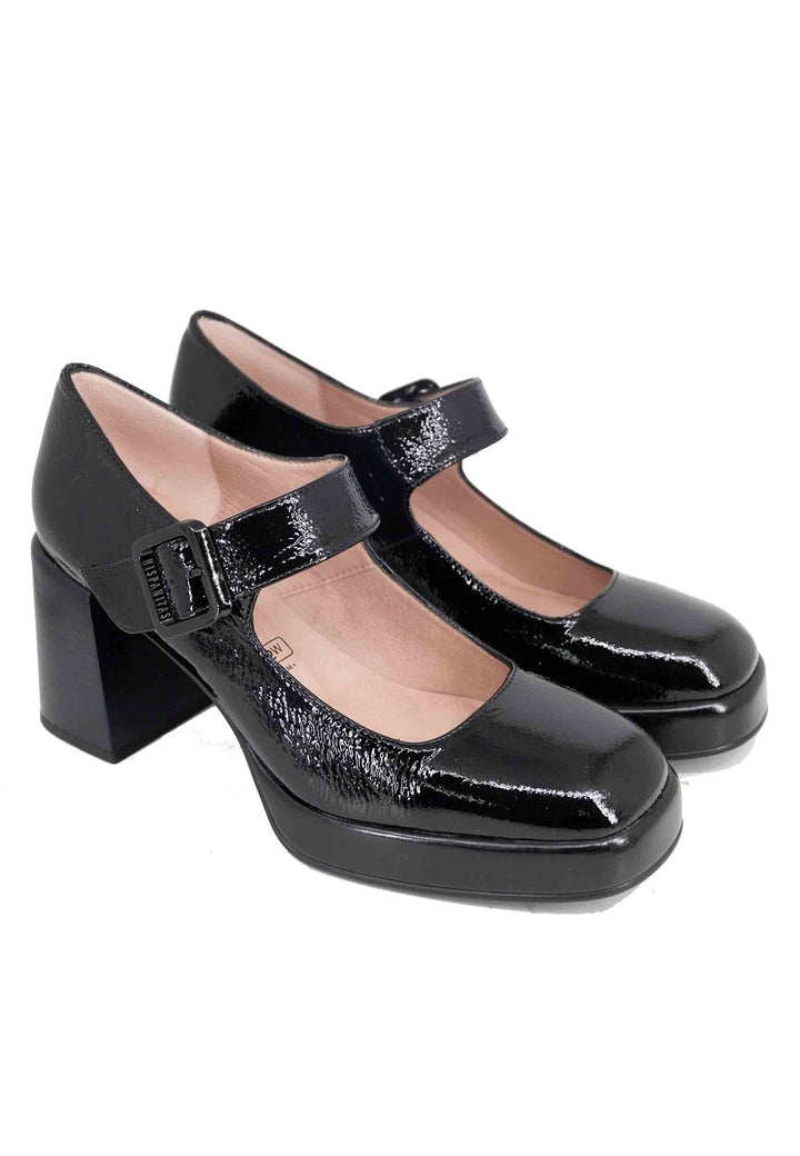 Spatarella Decollete donna in pelle nero con tacco e plateau Fino al 50% di sconto