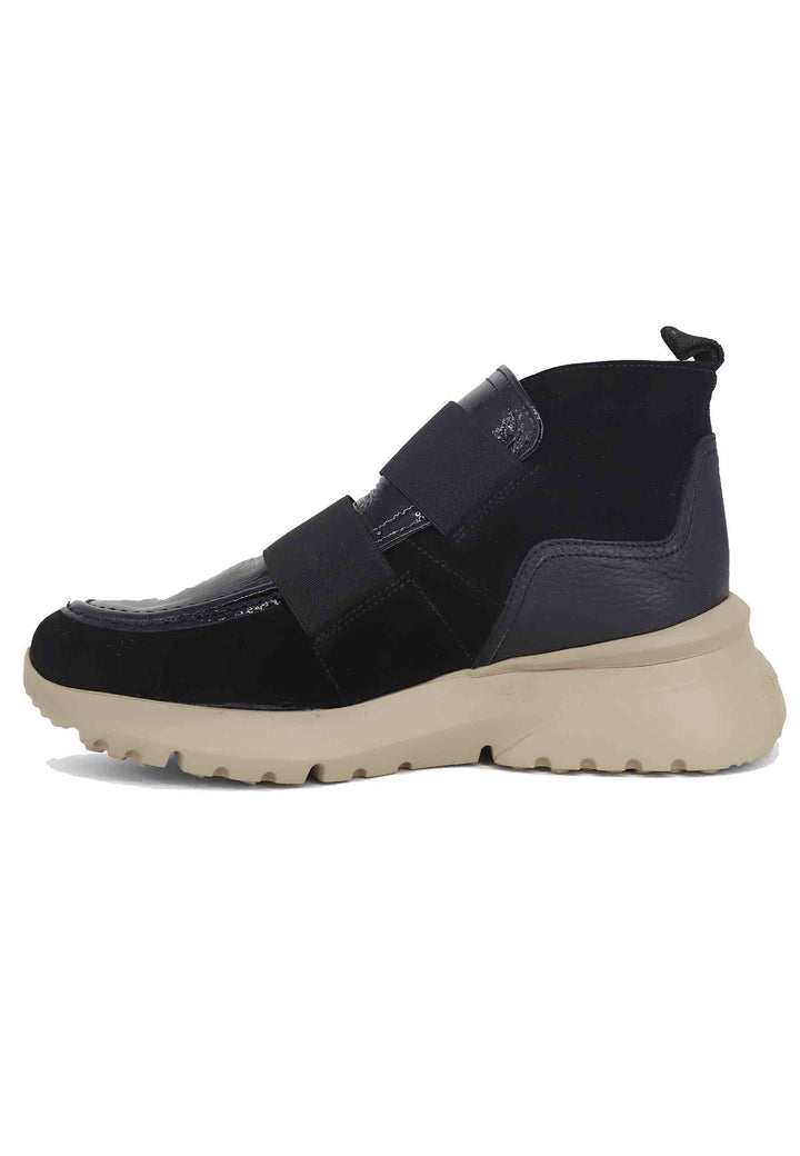 Spatarella Sneakers donna a stivaletto in pelle e tessuto nero Velour Black Fino al 65% di sconto
