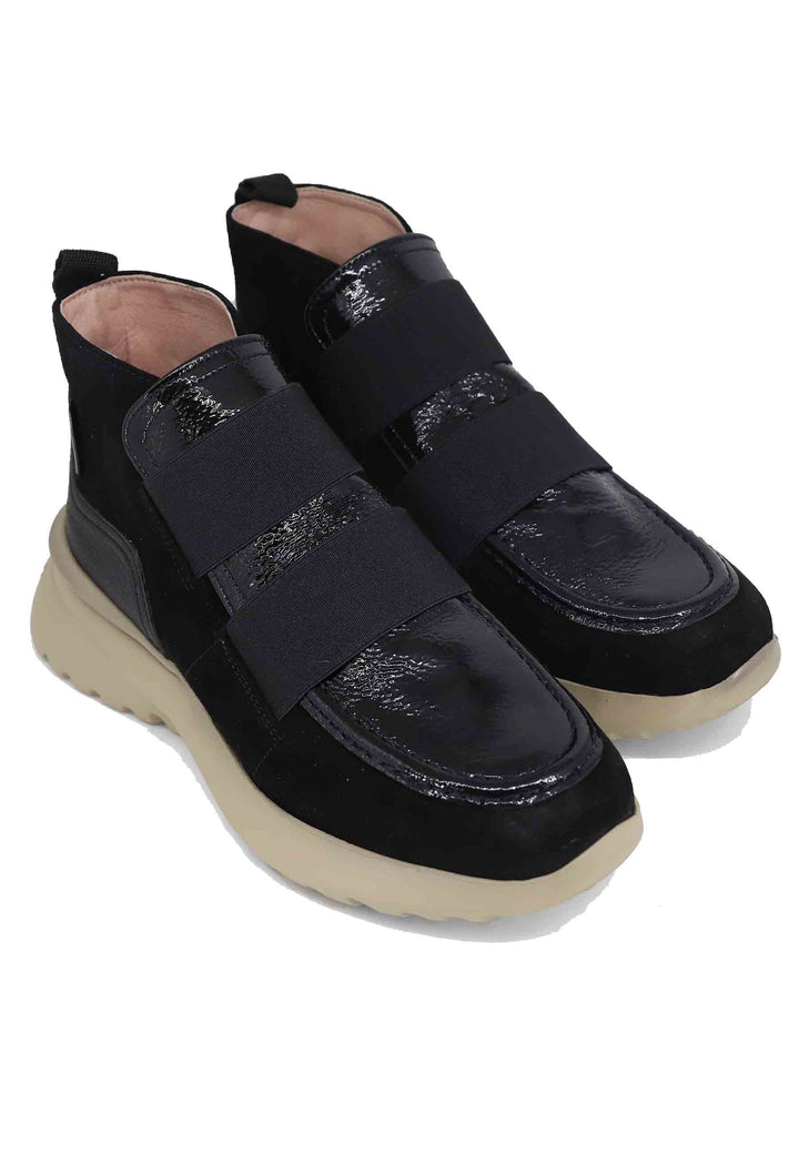 Spatarella Sneakers donna a stivaletto in pelle e tessuto nero Velour Black Fino al 65% di sconto