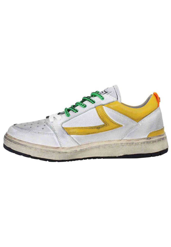 Spatarella Sneakers uomo Starlight Vintage in pelle bianca con riporti in pelle giallo Esporta salva