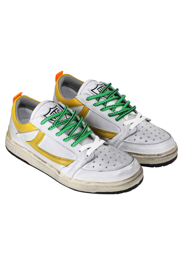 Spatarella Sneakers uomo Starlight Vintage in pelle bianca con riporti in pelle giallo Esporta salva