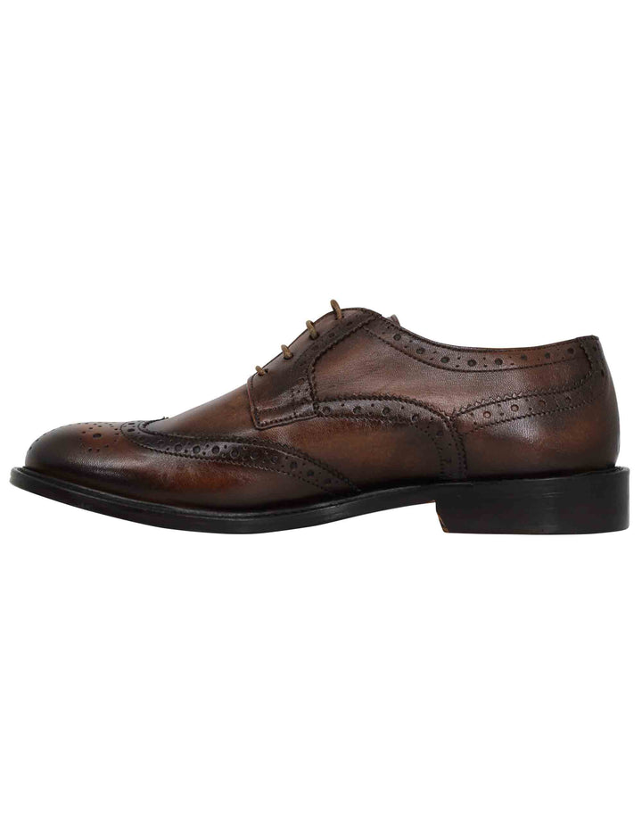 Spatarella Stringate uomo in pelle marrone impunturata con suola in cuoio cucita In vendita